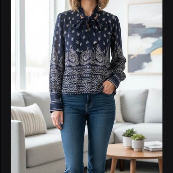 Sea New York Tops - Sea New York Navy and White Paisley Blouse